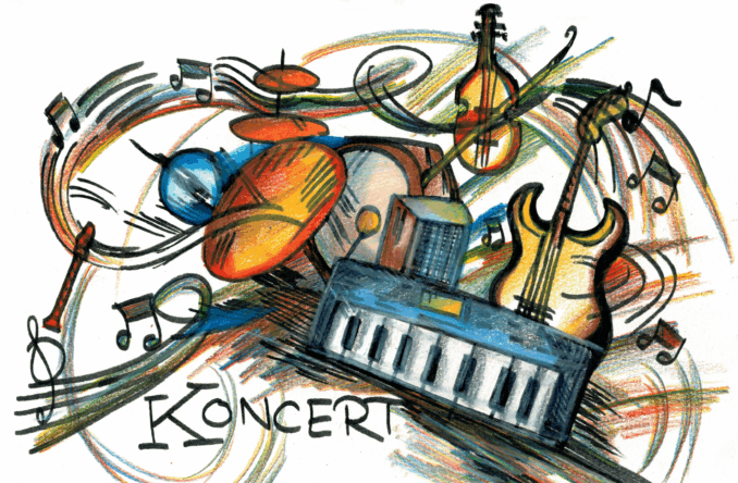 Grafika przedstawiająca różne instrumenty muzyczne