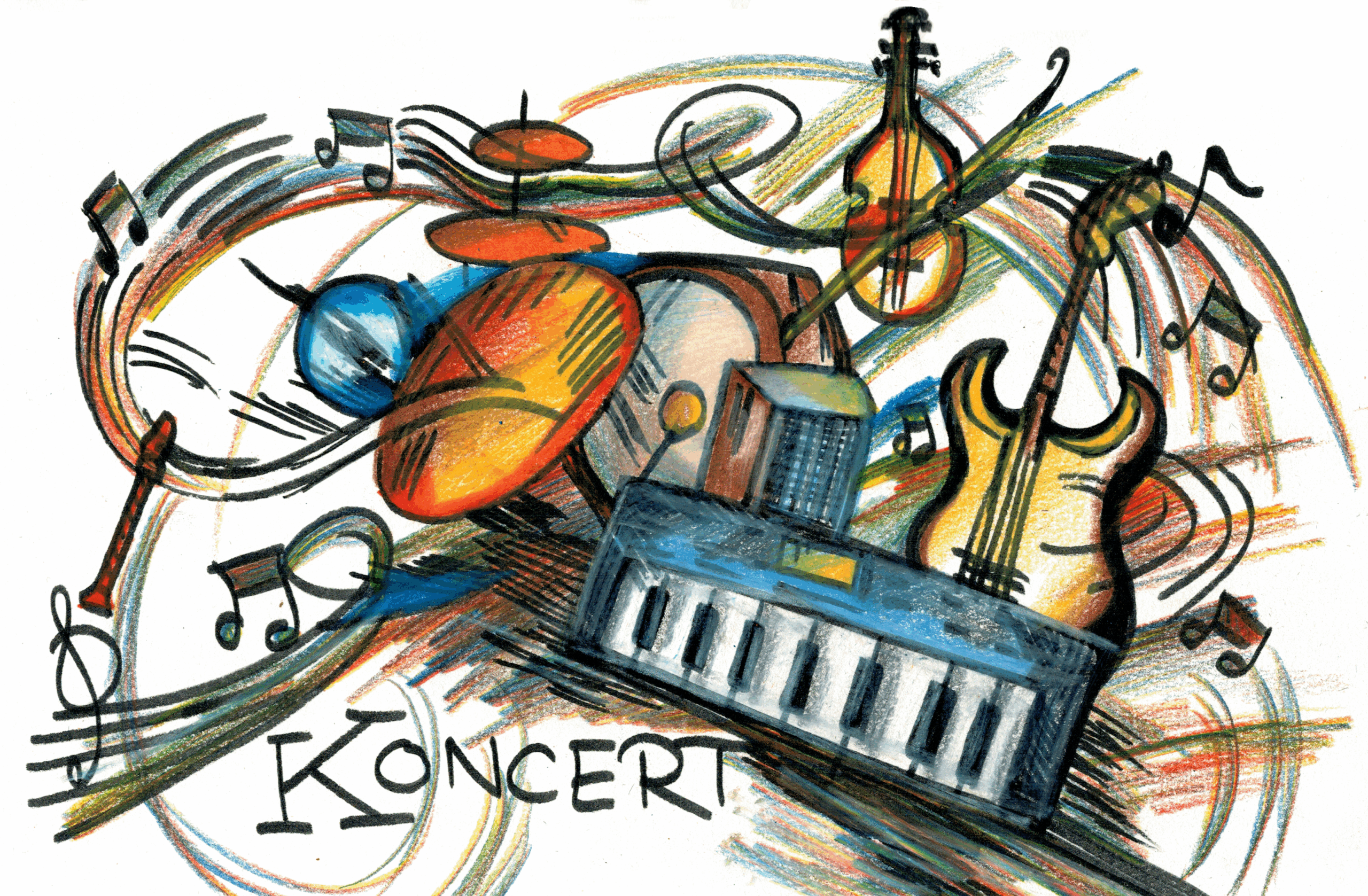 Grafika przedstawiająca różne instrumenty muzyczne